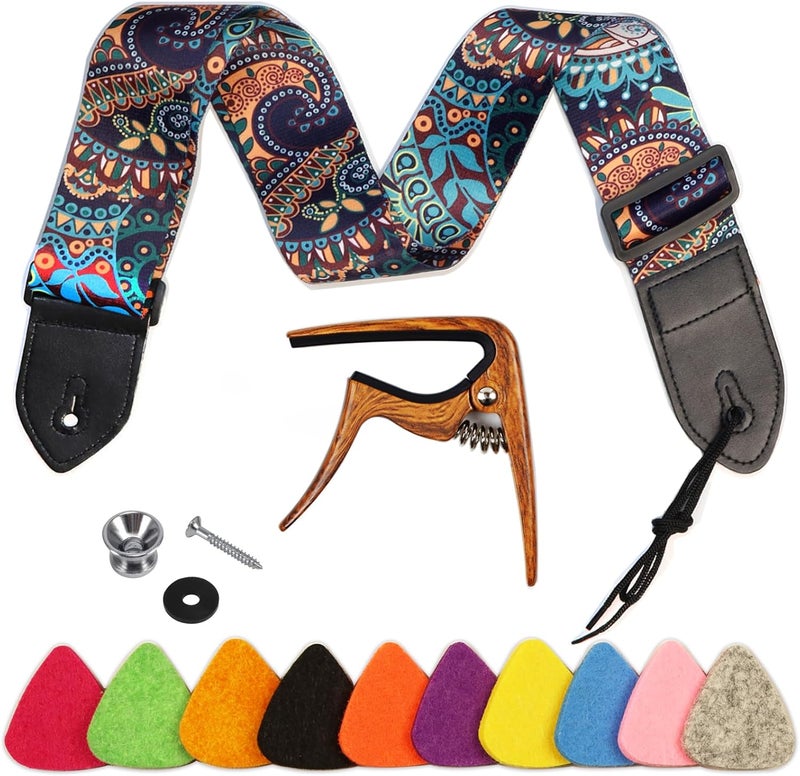 Junlego Junjuleo Ukulele Strap with Capo, 10 Color Picks, Adjustable Shoulder Strap - Image 1